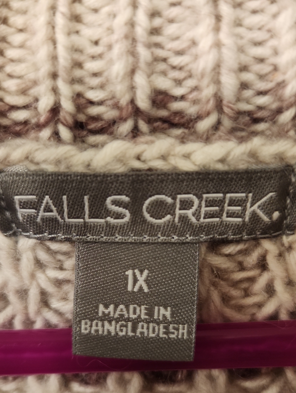 Falls Creek Cream and Burgundy Marled Crew Neck Sweater HAS FLAW - Picture 4 of 8